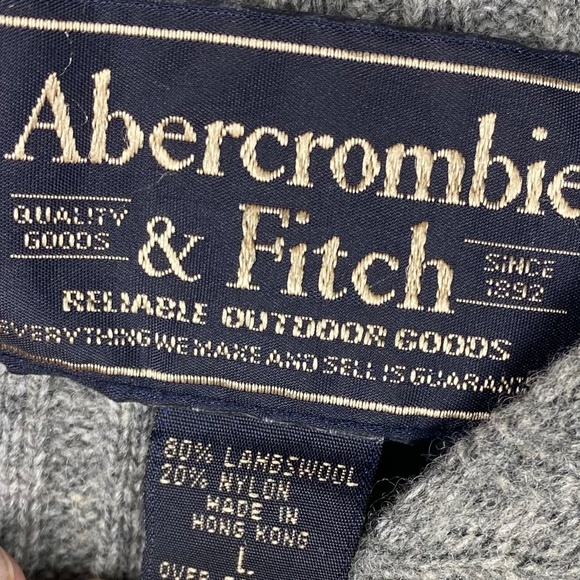 Vtg Y2K Abercrombie & Fitch Mens Large Sweater Pullover WOOL Gray Ribbed V-Neck - Picture 4 of 4
